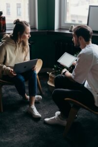 a couple discussing their concerns after attending discernment counseling. Discernment counseling at Unload it Therapy in Houston,Tx is where you come to get clarity on the next step in your marriage. Contact us today 